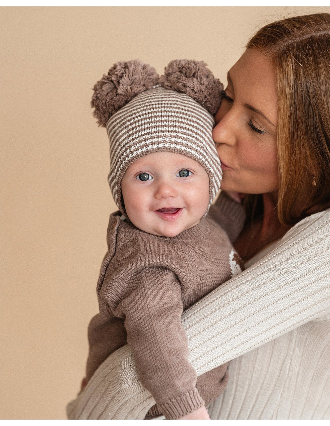 Bailey Pom Pom Beanie - Chestnut Stripe