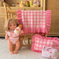 Frilled Tulip Pink Gingham Doll Blanket + Pillow Set