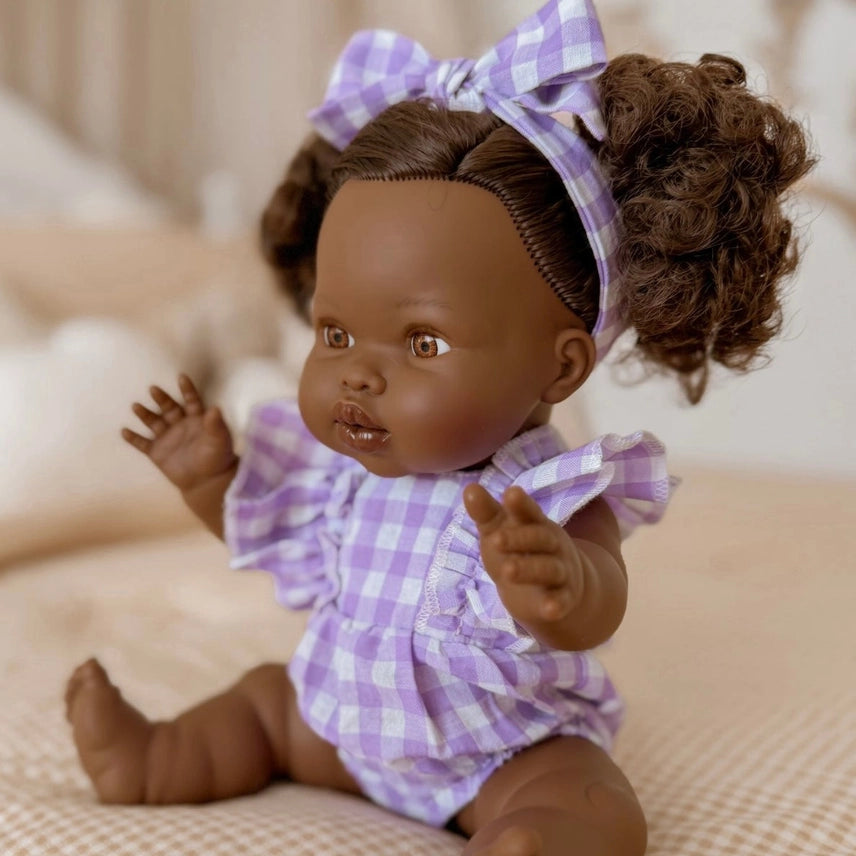 Lilac Gingham Doll Clothes Doll Romper Outfit - 38cm