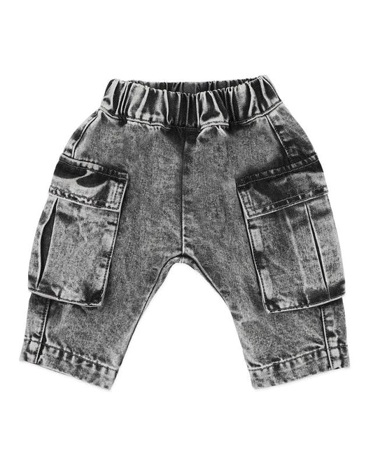 Pull On Cargo Jeans - Washed Black