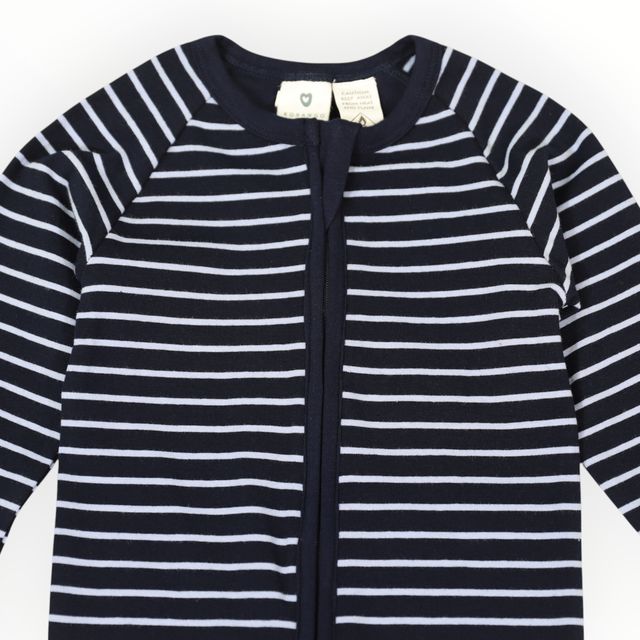 Striped Zip cotton Romper - Blue
