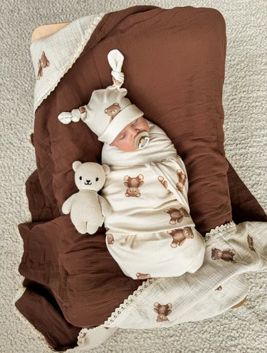 Swaddle & Beanie Set - Teddies