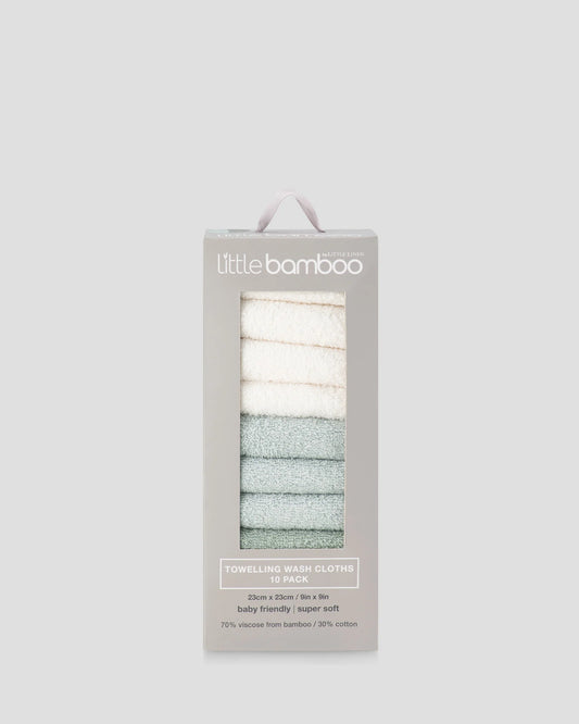 Baby Towelling Washers 10PK - Bayleaf