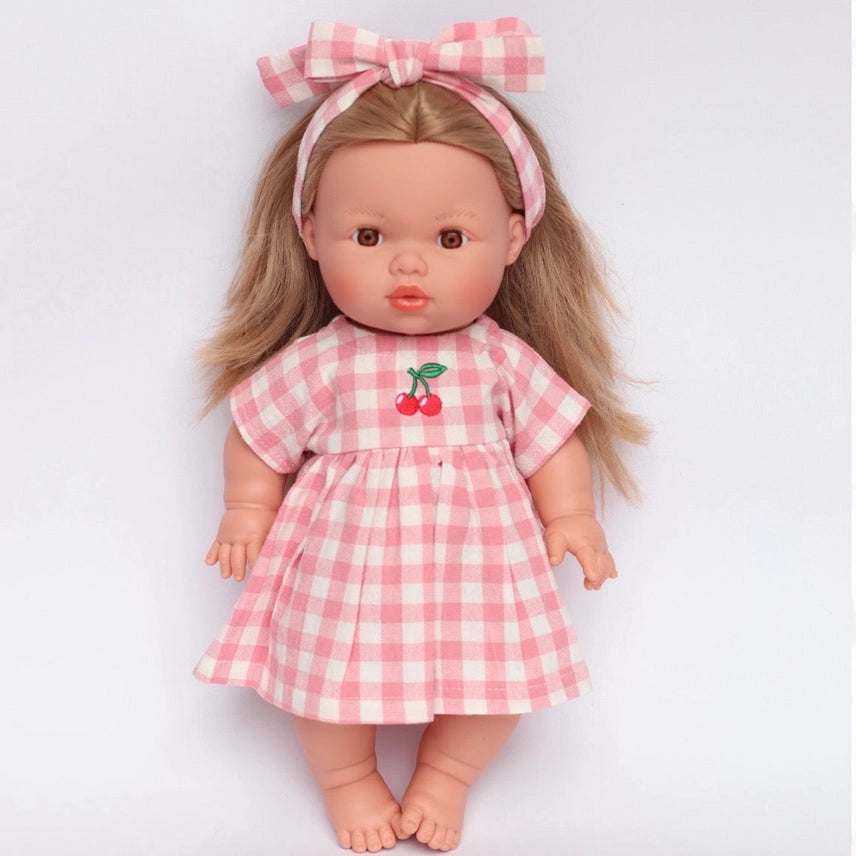 Dolls Blush Cherry  Gingham Chloe Gingham Dress - Fits 34-38cm