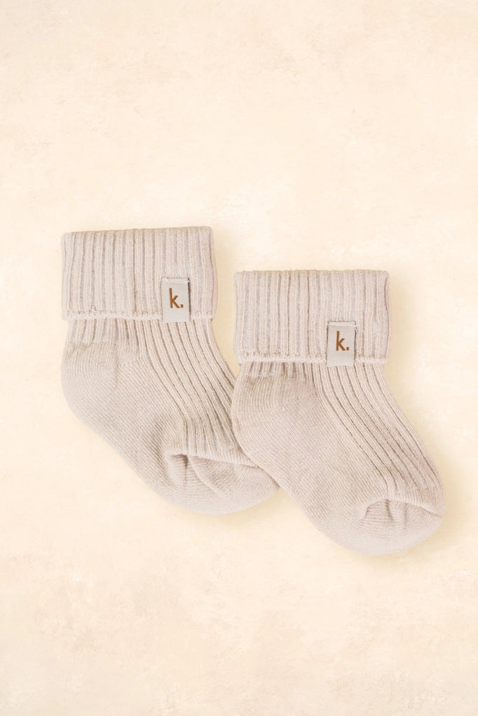 Cotton Ribbed Baby Socks 0-6M - Oat