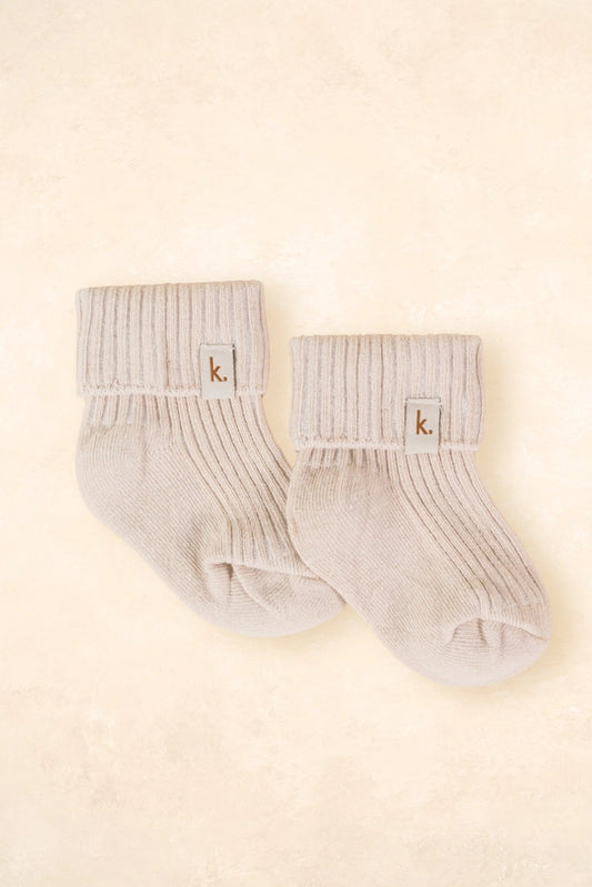 Cotton Ribbed Baby Socks 0-6M - Oat