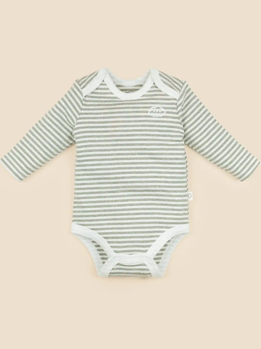 Organic Cotton Long Sleeve Bodysuit - Forest Green Stripes