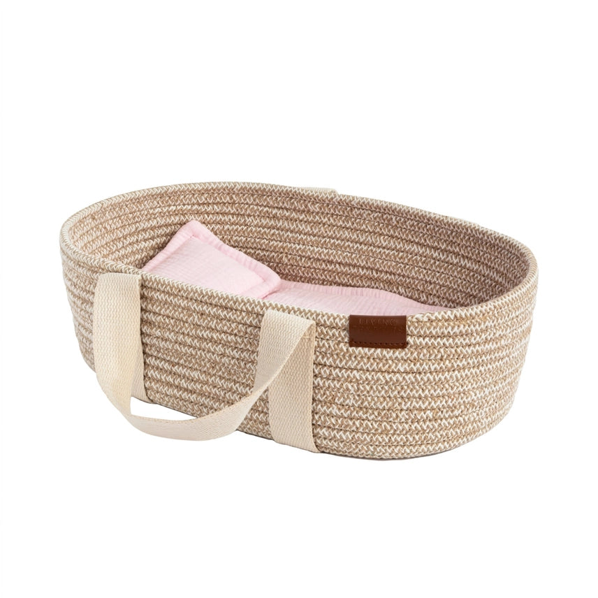 100% Cotton Rope Doll Moses Basket - Blush