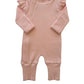 Frill Ribbed Jumpsuit - Light Pink