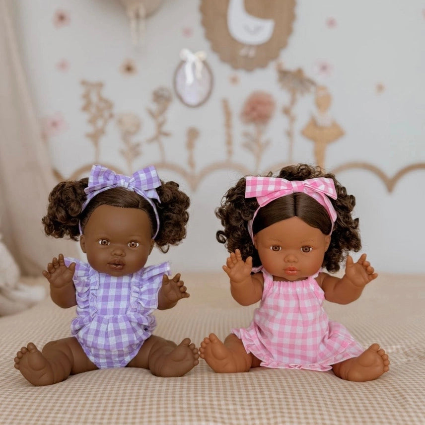 Lilac Gingham Doll Clothes Doll Romper Outfit - 38cm