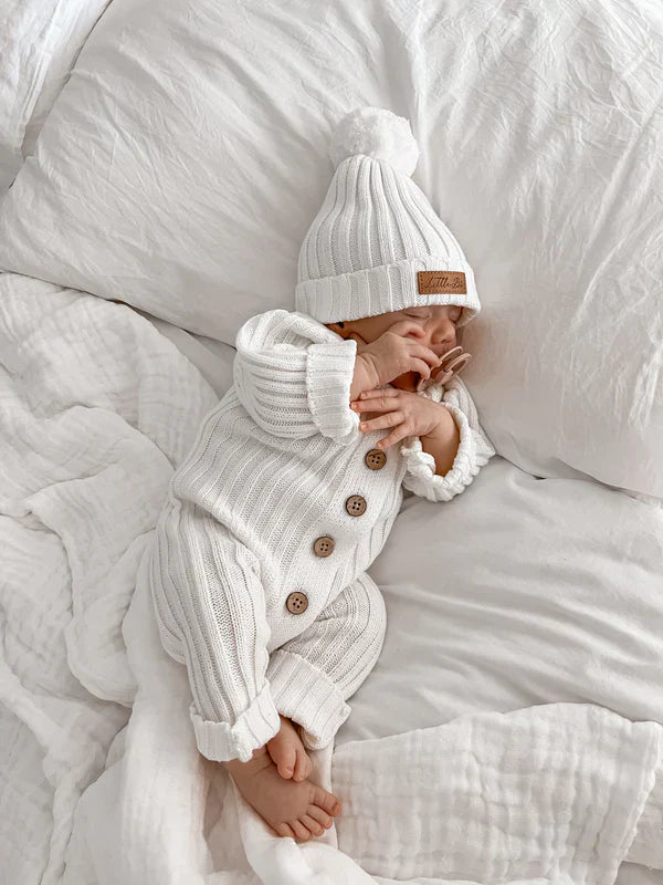 Knitted Cotton Ribbed Romper - Milk