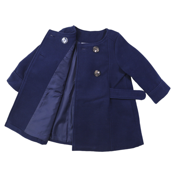 Double Breasted Satin Lined Overcoat - Navy