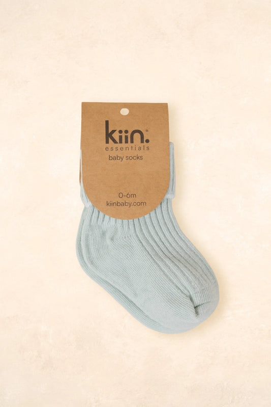 Cotton Ribbed Baby Socks 0-6M - Sage