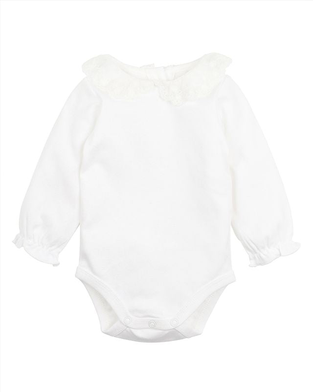 Girls Lace Collar L/S Bodysuit- Cloud