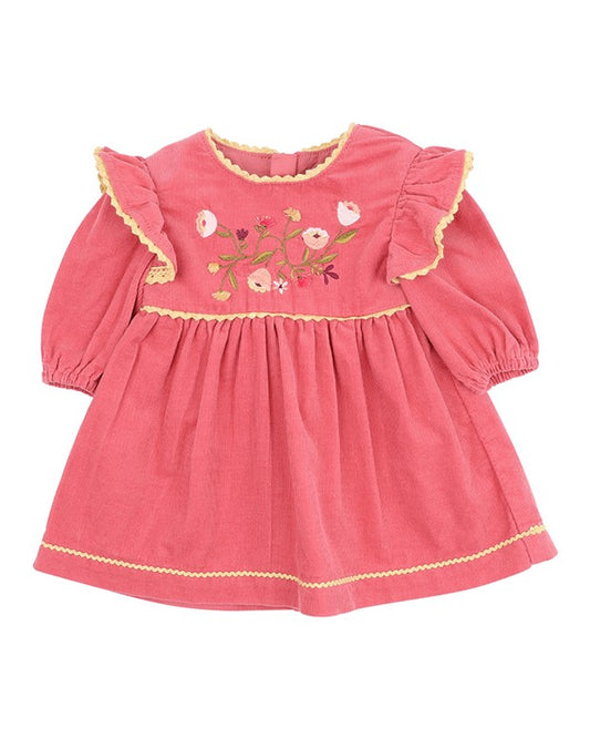 Wild Horses Embroidered Cord Dress - Fuchsia Pink