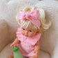 Petal Pink Dolls Bow Dress Headwrap and Bloomers - 3 Pce Set