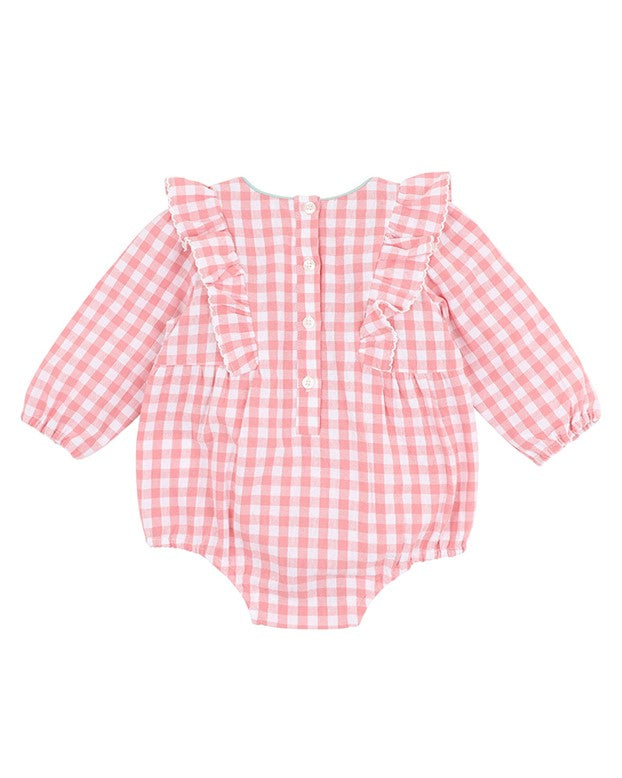 Lyla Gingham Romper - Coral Gingham