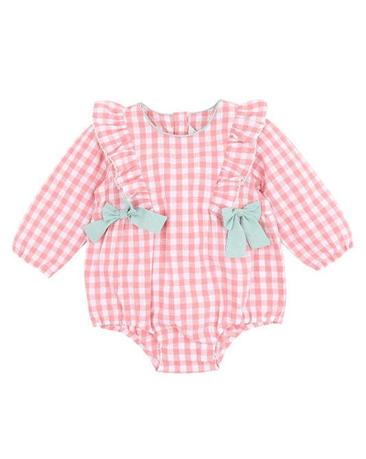 Lyla Gingham Romper - Coral Gingham