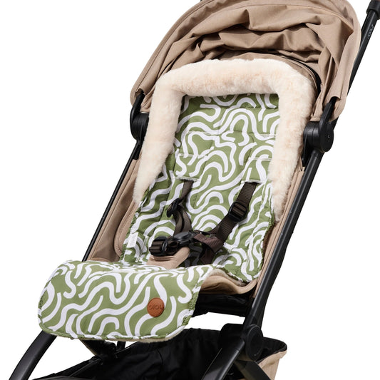 Cozy fleece Pram Liner - Green Squiggle