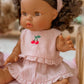 Dolls Vintage Pink & Ivory Frilled 3Pce  Set with Cherry  Embroidery - Fits 34-38cm