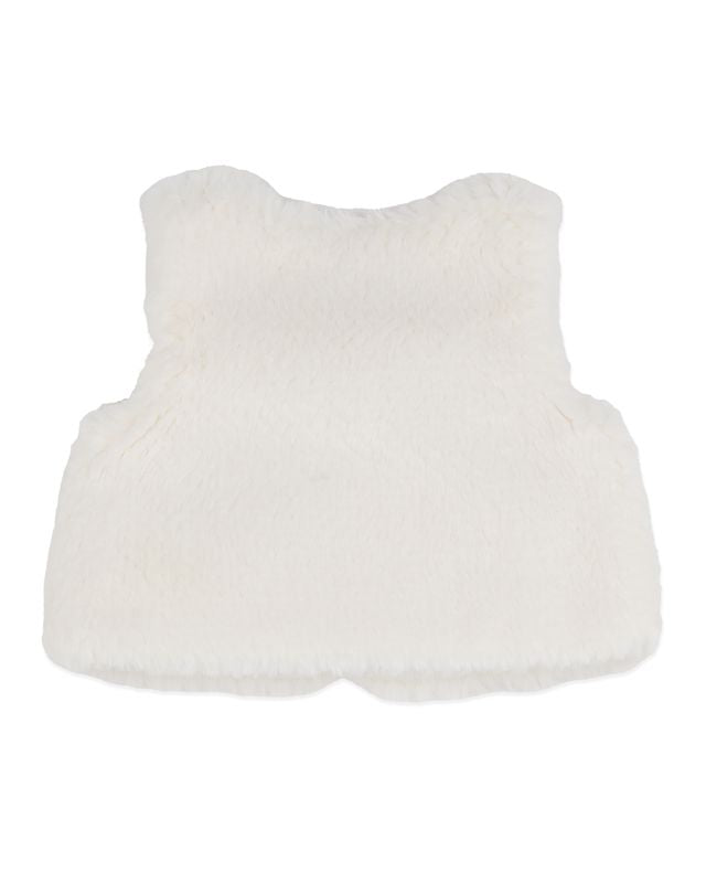 Embroidered Faux Fur Vest - Cream