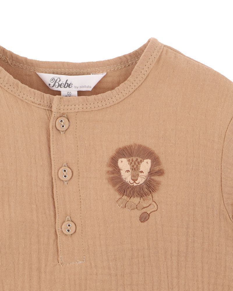 Sway Textured Emb Lion Romper - Coffee