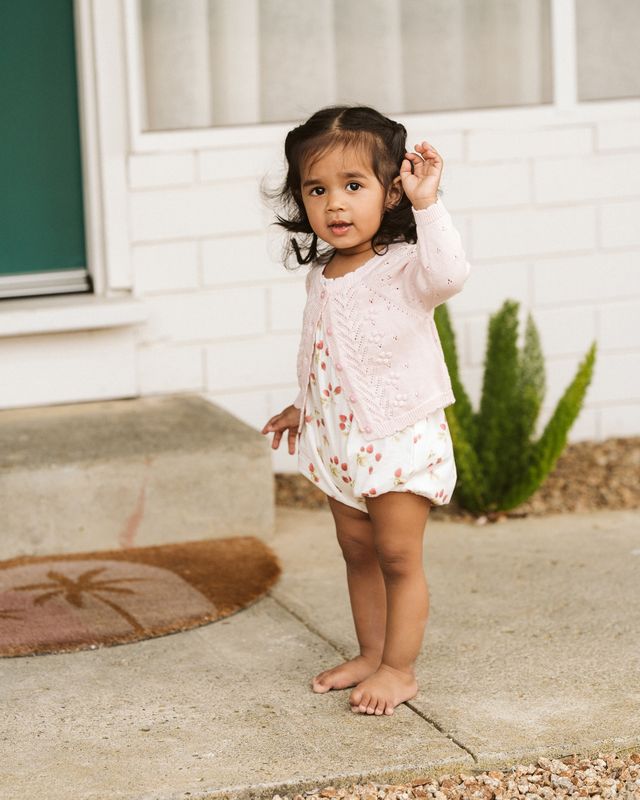 Girl Pointelle Cardigan - Pale Pink