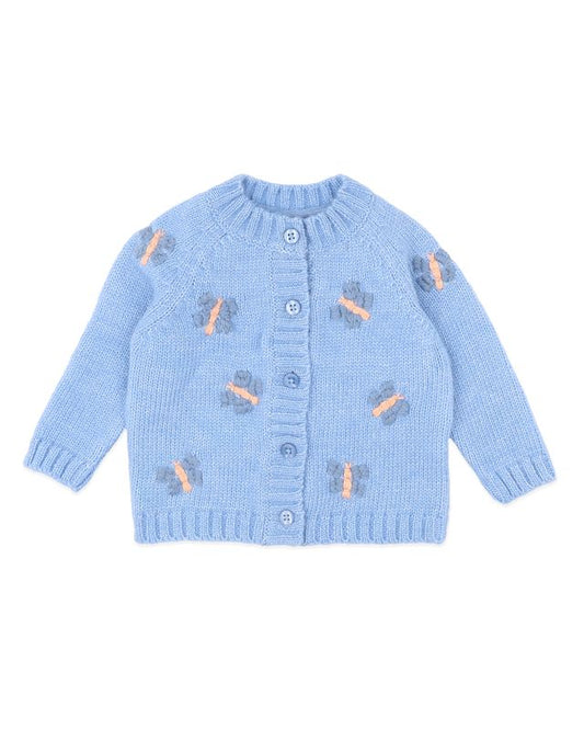 Hand Emb. Cardigan - Blue Marl