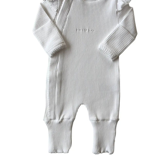 Frill Ribbed Jumpsuit - White