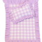 Frilled Purple Gingham Doll Blanket + Pillow Set