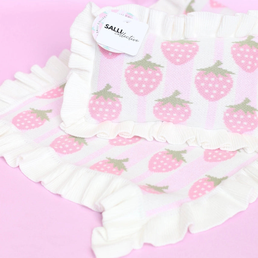 Strawberry Frilled Doll Blanket + Pillow Set