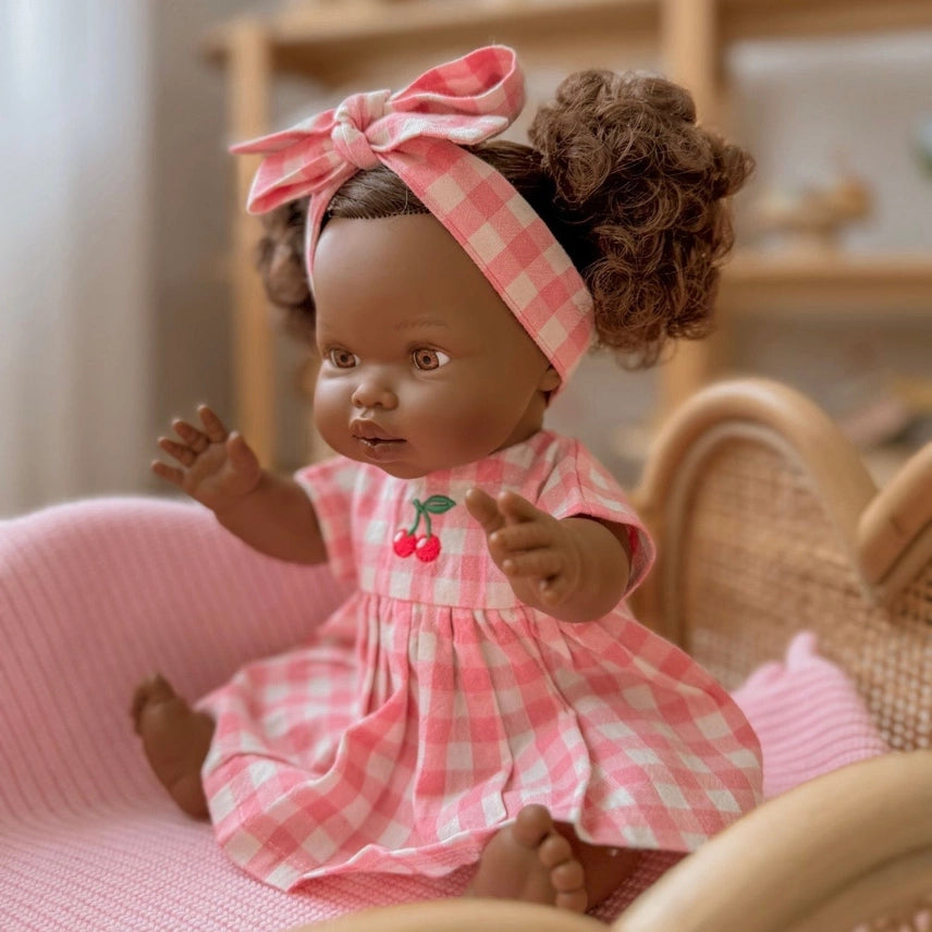 Dolls Blush Cherry  Gingham Chloe Gingham Dress - Fits 34-38cm
