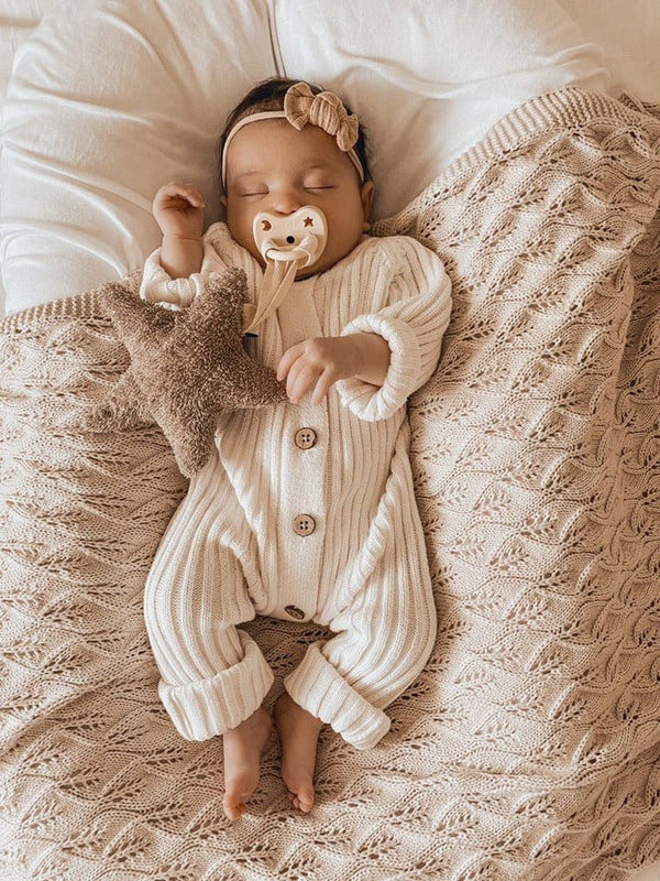 Knitted Cotton Woodlands Blanket - Honey Milk