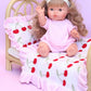 Dolls Frilled Gingham Cherry Blanket + Pillow Set