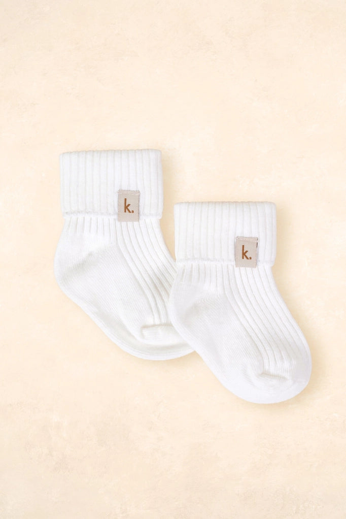 Cotton Ribbed Baby Socks 0-6M - Ivory