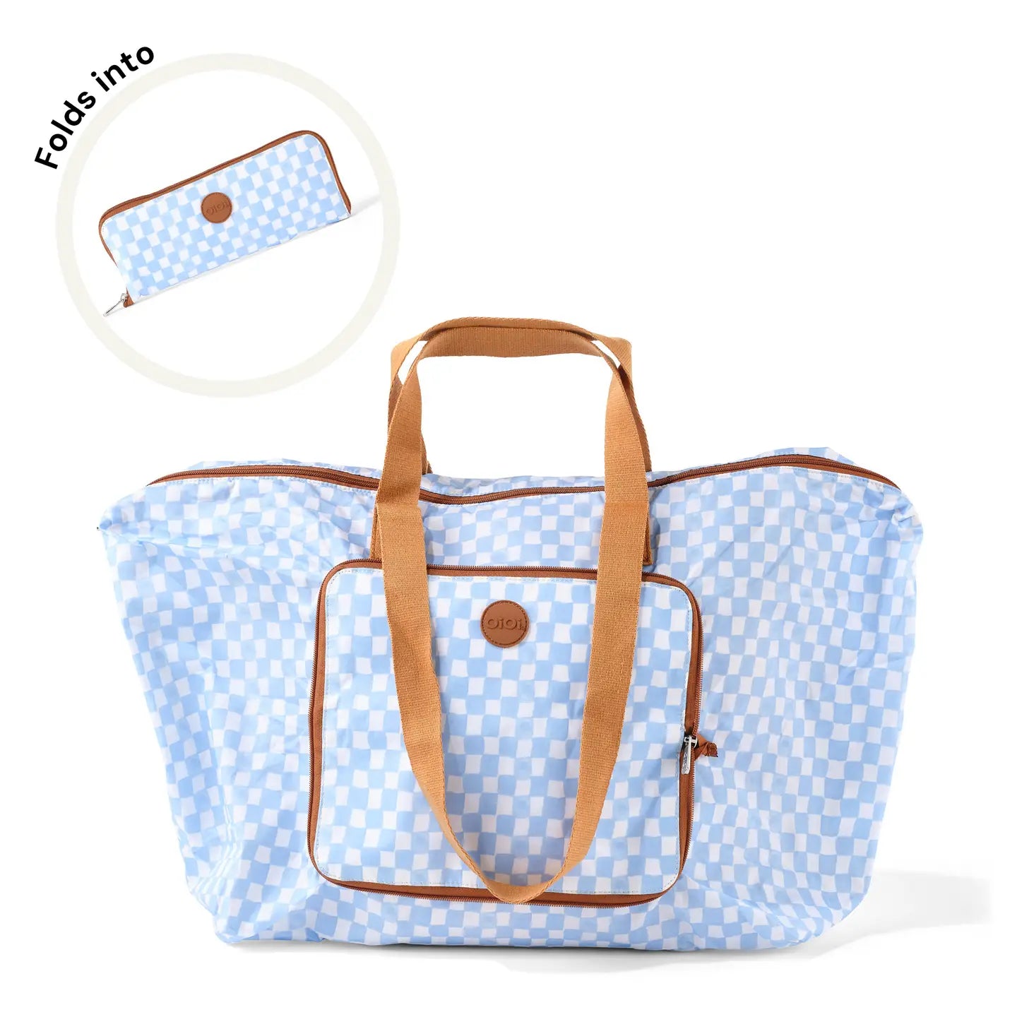 Fold Up Tote Bag - Blue Check
