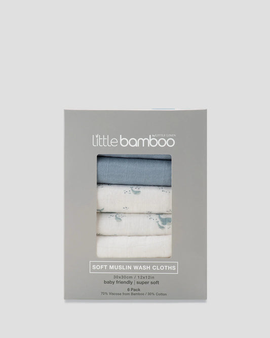 Muslin Washers 6Pk - Retro Blue