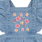 Embroidered Denim Romper - Mid Indigo Blue