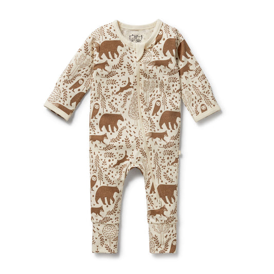 Organic Zipsuit w Feet - Winter Forest