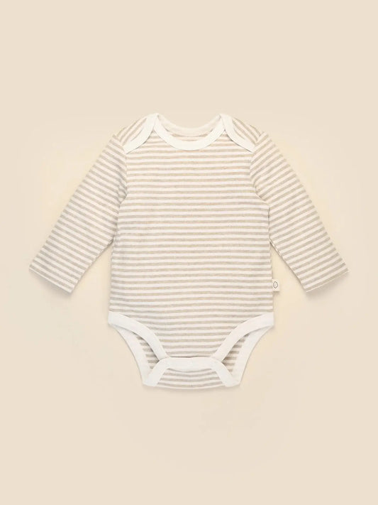 Organic Cotton Long Sleeve Bodysuit - Oat Stripes