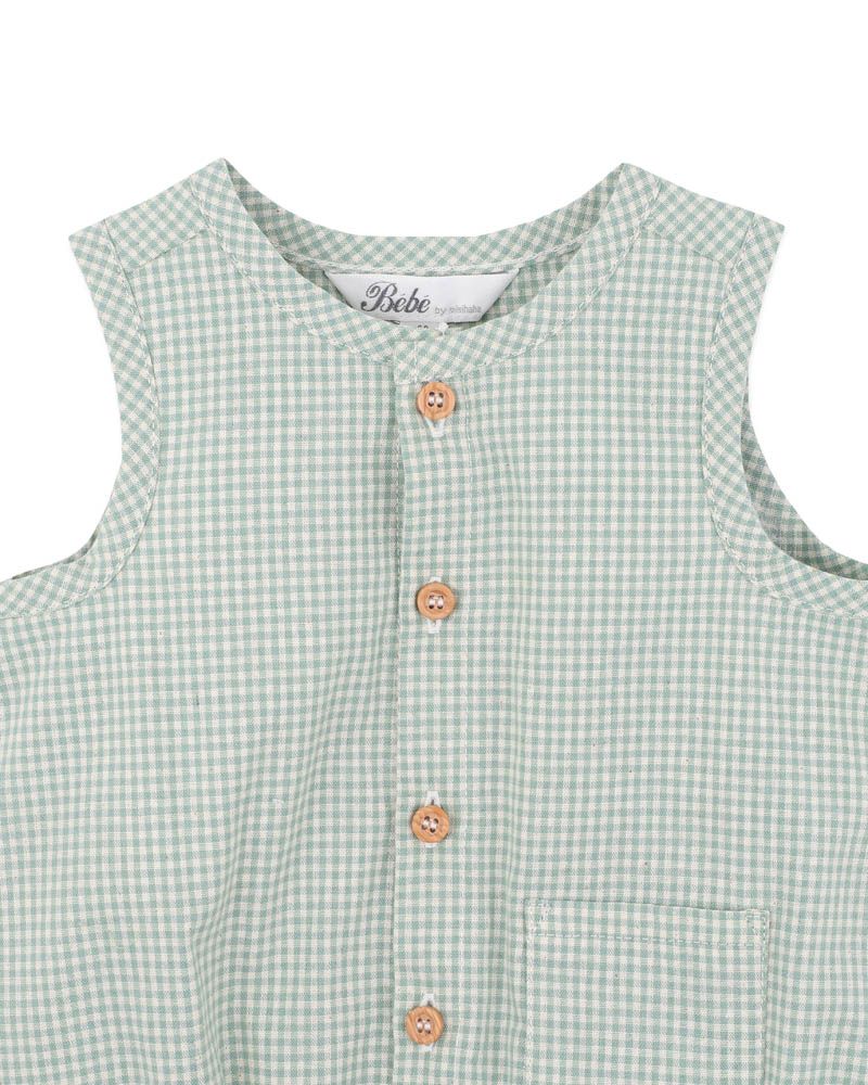 Scott Button Up Bodysuit - Sage Check