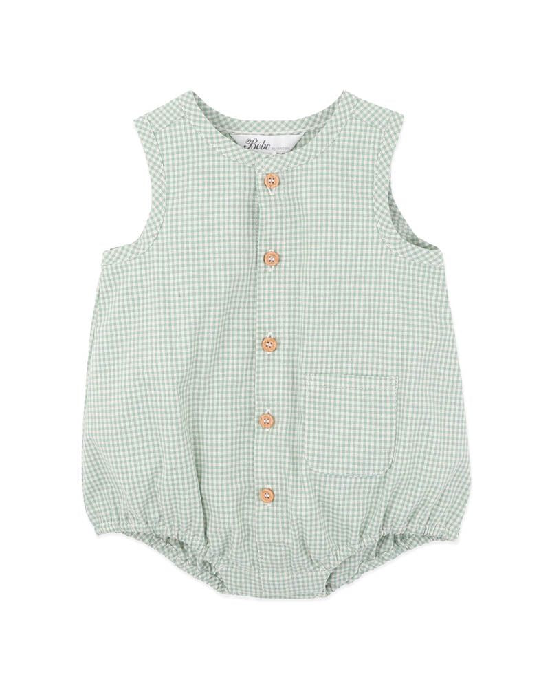 Scott Button Up Bodysuit - Sage Check