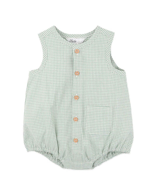 Scout  Button Up Bodysuit - Sage Check