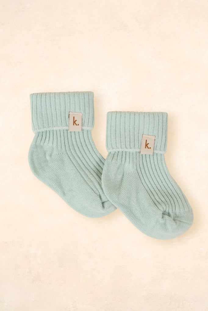 Cotton Ribbed Baby Socks 0-6M - Sage