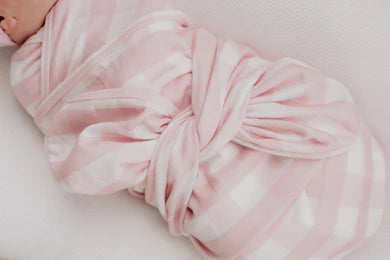 Swaddle & Top Knot Set -  Pink Gingham
