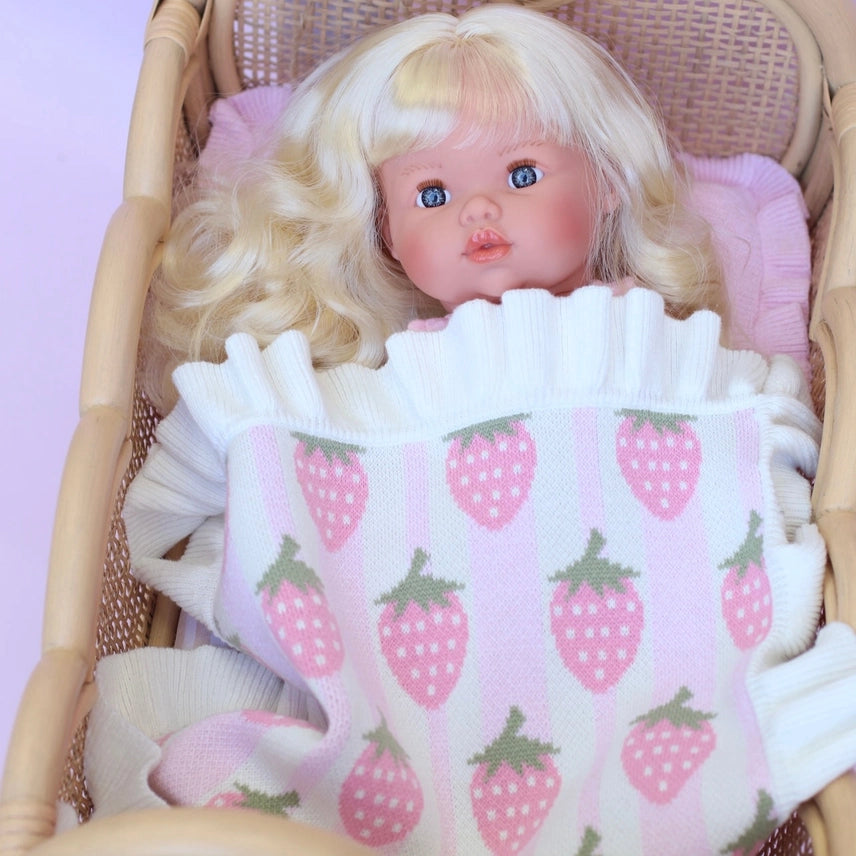 Strawberry Frilled Doll Blanket + Pillow Set