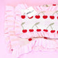 Dolls Frilled Gingham Cherry Blanket + Pillow Set
