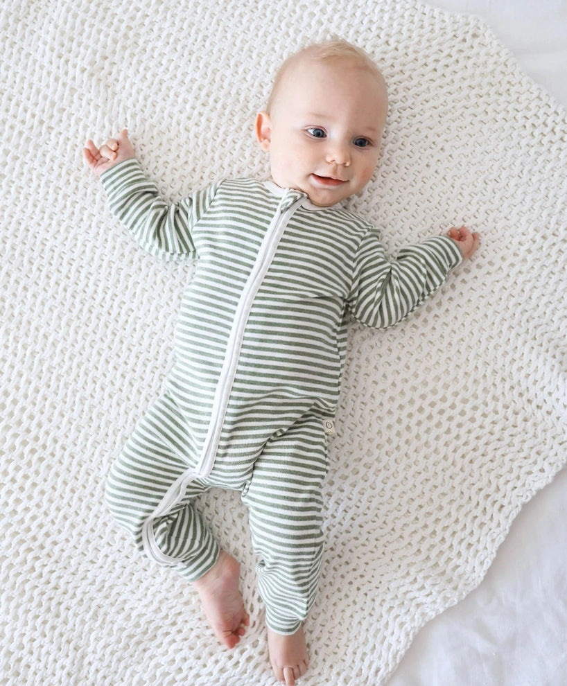 Organic Cotton Growsuit - Forest Green Stripes