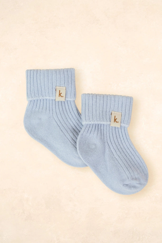 Cotton Ribbed Baby Socks 0-6M - Blue