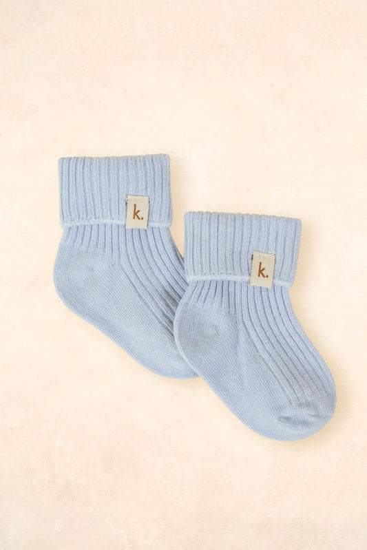 Cotton Ribbed Baby Socks 0-6M - Blue